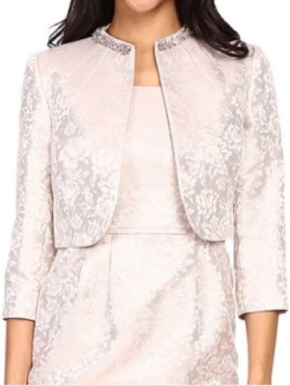 Elegant Cream Brocade Sheath Dress with Jacket